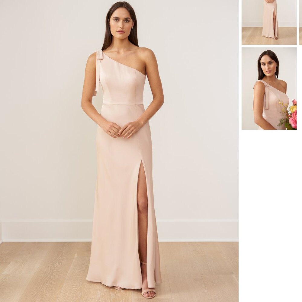 Jasmine Bridal Soft Crepe Fit and Flare Gown with One Shoulder in Black 8
